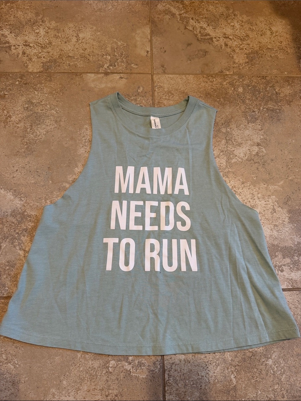 Graphic Muscle Tank - "MAMA NEEDS TO RUN" - Sage Green